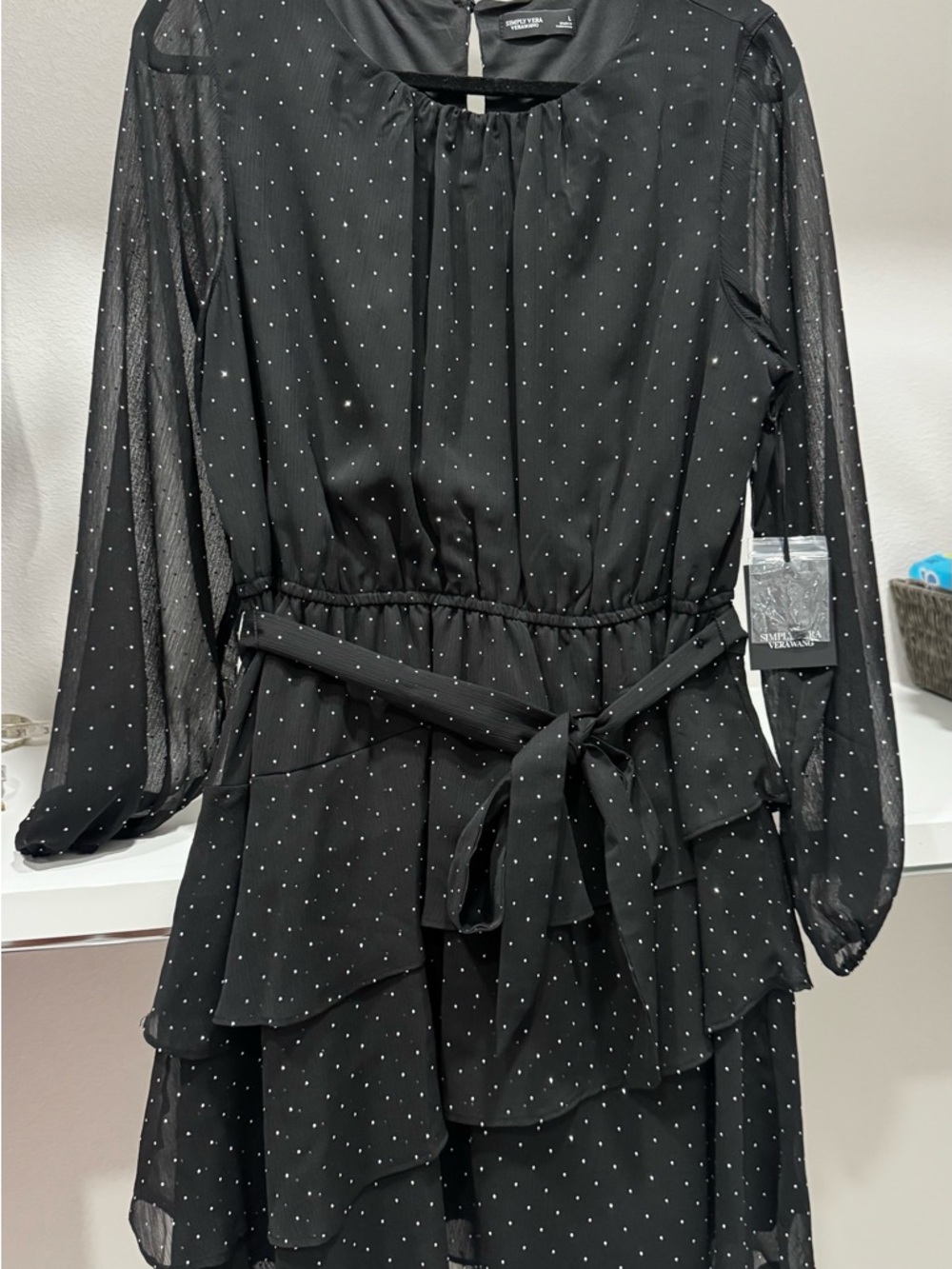 Simply Vera Vera Wang Black Sheer Polka Dot Midi Dress